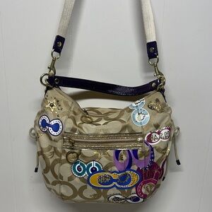 Coach Signature 15311 Jazzy Poppy Multi Canvas Handbag Purse Rare